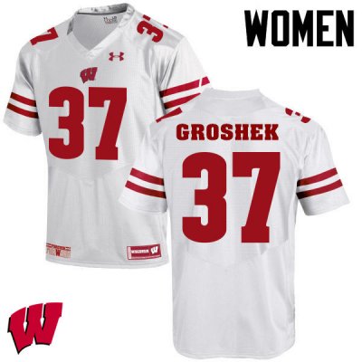 Women's Wisconsin Badgers NCAA #14 Garrett Groshek White Authentic Under Armour Stitched College Football Jersey JC31R75YU